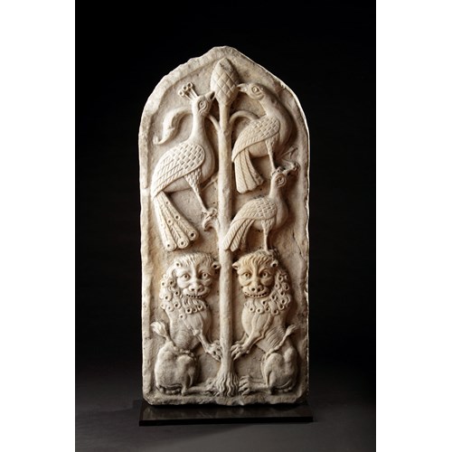 Venetian Carved Istrian Marble Formella or Relief Depicting the Tree of Life